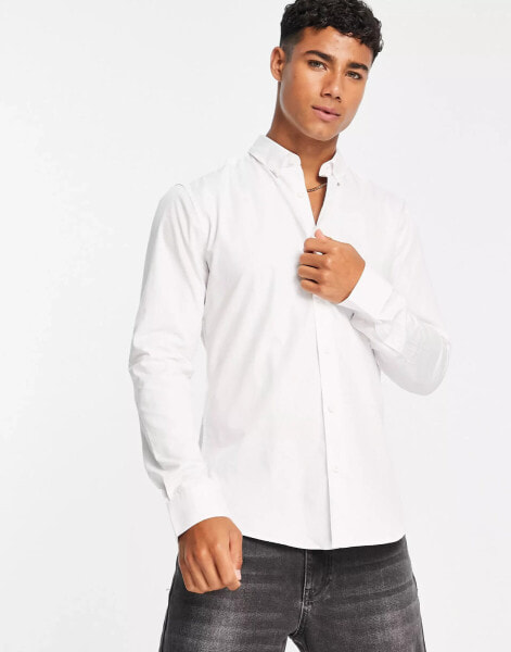 ONLY & SONS slim fit stretch poplin shirt in white