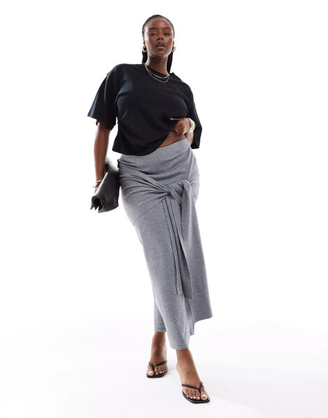 4th & Reckless Plus exclusive knitted drape tie waist maxi skirt in grey