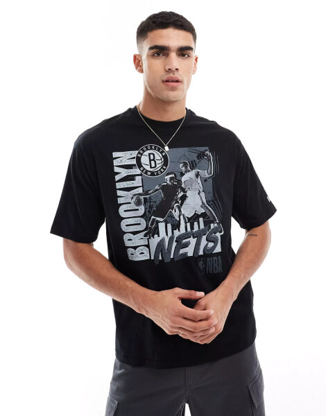 New Era Brooklyn Nets graphic front t-shirt in black