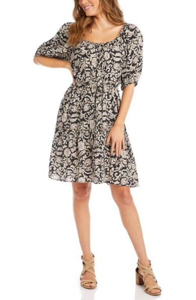 Karen Kane Floral Puff Sleeve Dress black Multi XL