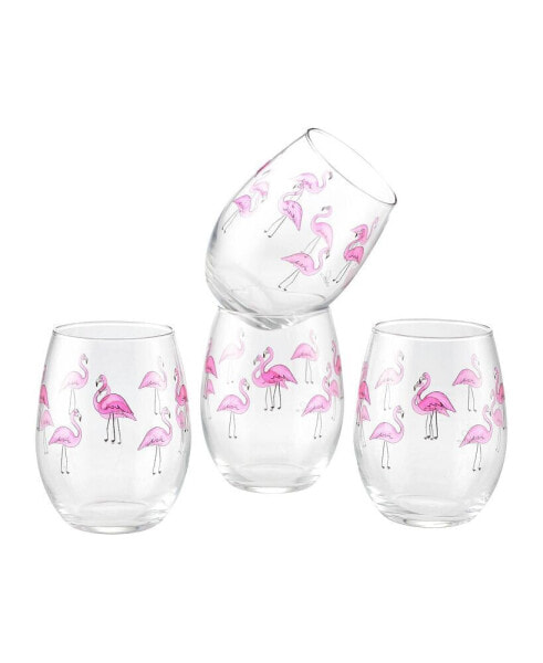 Flamingos Stemless Wine Glass 15-Ounce Set of 4