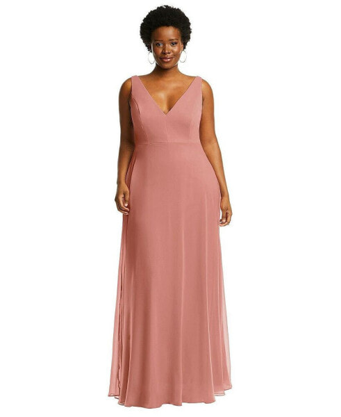 Womens Deep V-Neck Chiffon Maxi Dress