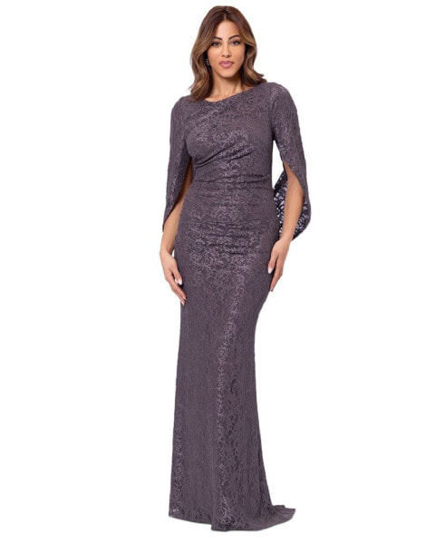 Women's Glitter-Lace Capelet Gown