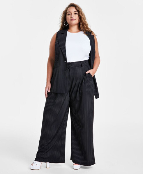 Trendy Plus Size Pinstriped Wide-Leg Pants, Created for Macy's