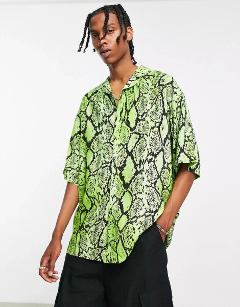 Weekday coffee snake print oversized shirt in green