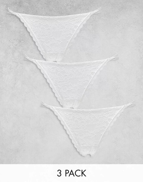 Gilly Hicks floral lace strappy thong 3-pack in white