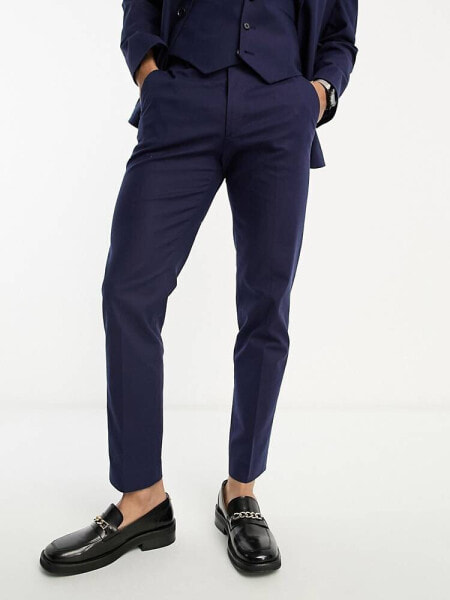 ASOS DESIGN slim linen mix suit trouser in navy