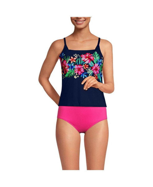 Women's Long Torso Square Neck Tankini Swimsuit Top