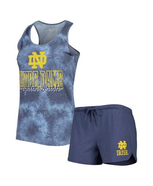 Women's Navy Notre Dame Fighting Irish Billboard Tie-Dye Tank Top and Shorts Set