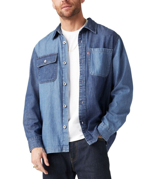 Men's Relaxed Fit Long Sleeve Button-Front Denim Shirt-Jacket