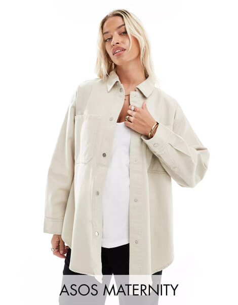 ASOS DESIGN Maternity oversized twill jacket in ecru