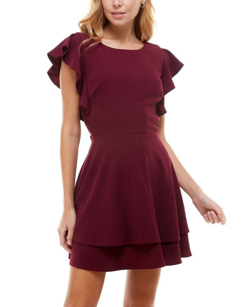 Juniors' Ruffle-Sleeve Fit & Flare Dress