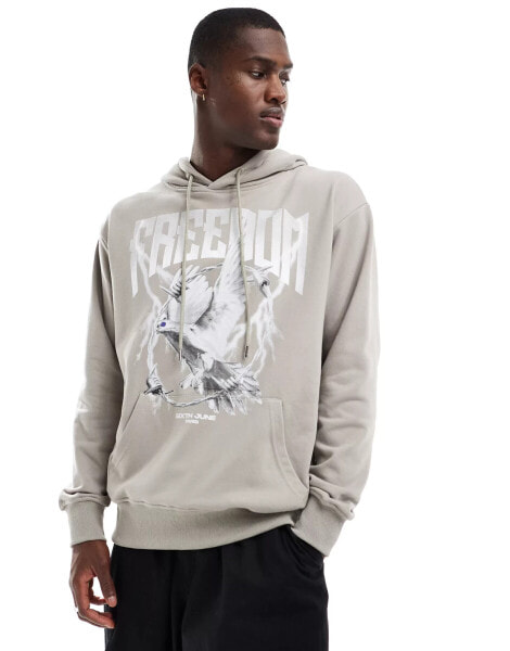 Sixth June freedom print hoodie in beige