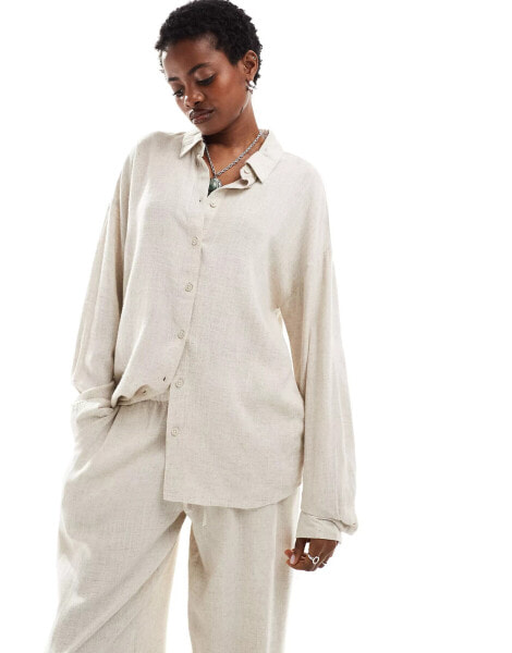 Noisy May linen mix shirt co-ord in oatmeal