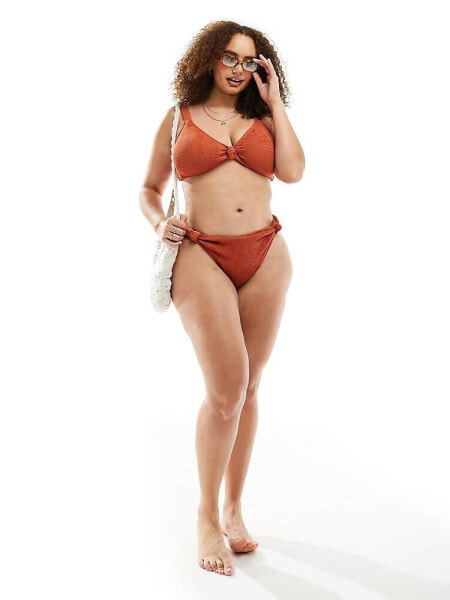 South Beach Curve crinkle high waist bikini bottom in rust