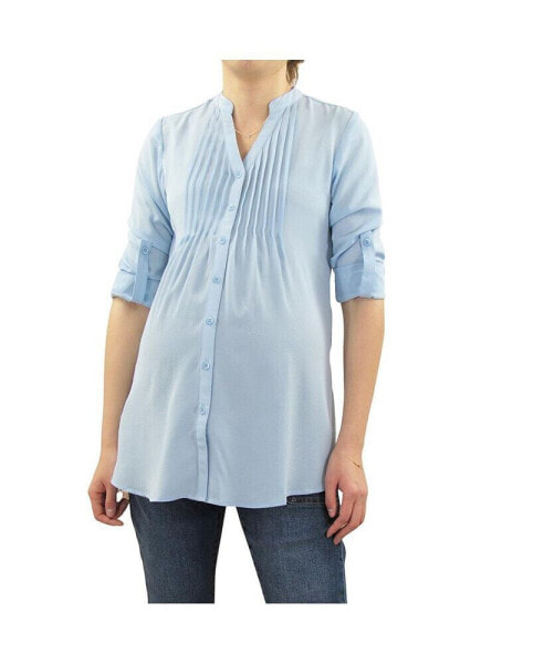 Maternity Pleated Roll Sleeve Nursing Top