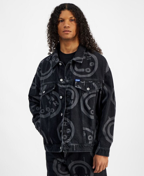 Men's Wes Relaxed Fit Logo Print Button-Front Denim Jacket