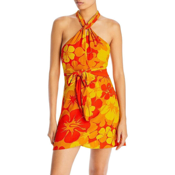 Faithfull the Brand Womens Floral Halter Mini Dress Orange Size US 6