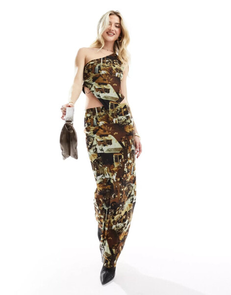 Something New X Art Gallery mesh column skirt co-ord in art print