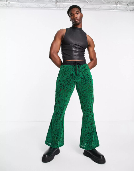 ASOS DESIGN joggers in green velour burnout