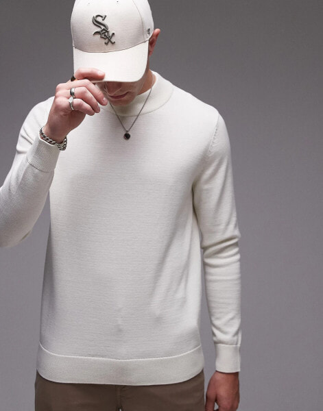 Selected Homme mock neck knitted jumper in cream