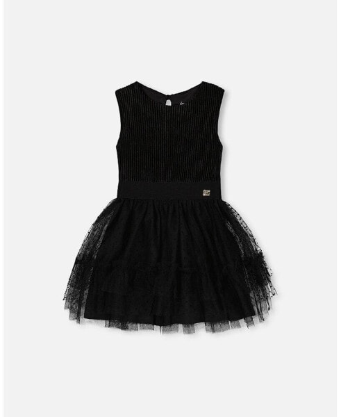 Little Girls Sleeveless Dress With Tulle Skirt Black - Toddler|Child