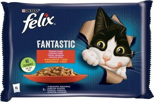 Nestle FELIX sasz.4x85g FANTASTIC WOŁOWINA, KURA w galaretce /12