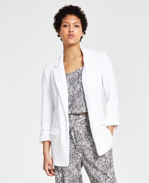 Women's Notch-Lapel Ruched-Sleeve Open-Front Blazer, Created for Macy's