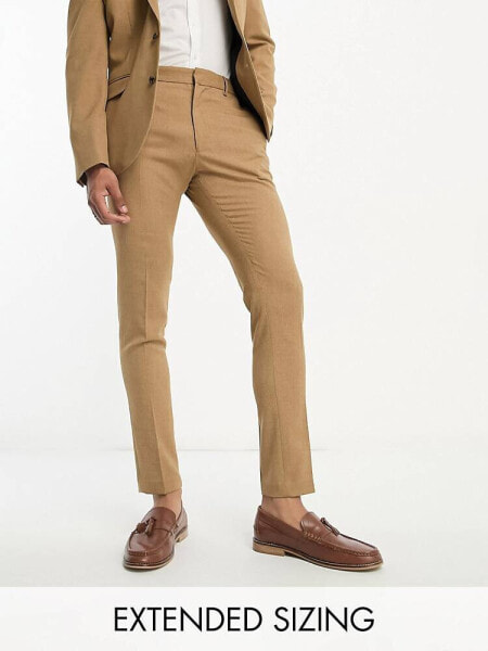 ASOS DESIGN skinny suit trouser in camel micro texture 