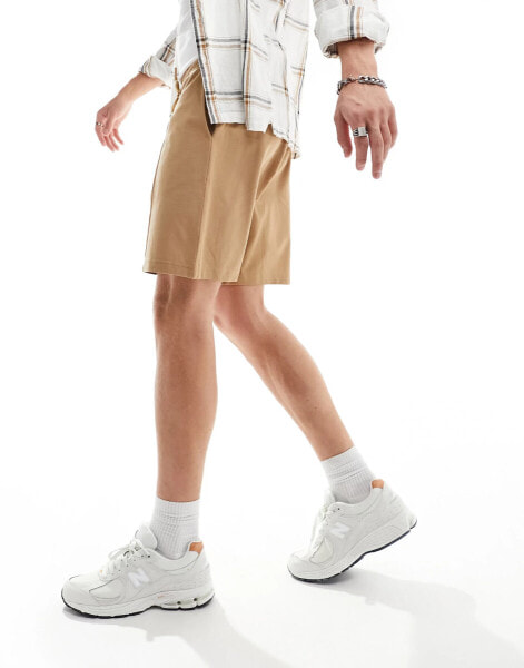 New look pique pintuck shorts in mid brown