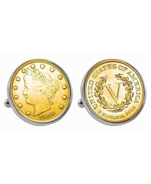 Gold-Layered Liberty Nickel Bezel Coin Cuff Links