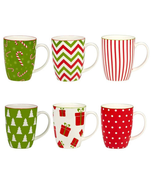 Holiday Fun 16 oz Mugs Set of 6, Service for 6