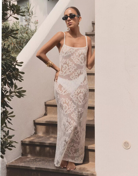 4th & Reckless x Luana Barron agnes crochet maxi beach dress in off white