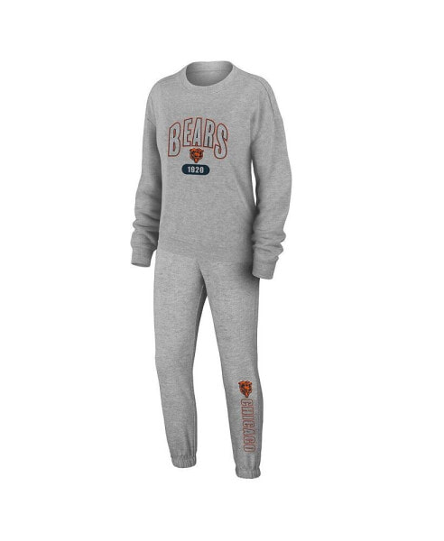 Women's Heather Gray Chicago Bears Knit Long Sleeve Tri-Blend T-shirt and Pants Sleep Set