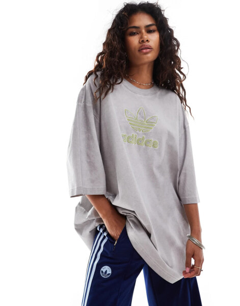 adidas Originals Adilenium oversized trefoil tee in grey