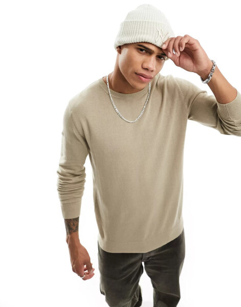 Selected Homme crew neck jumper in cream