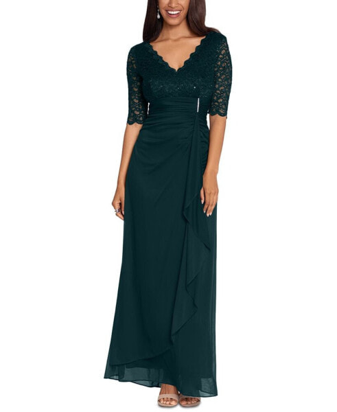 Women's Lace-Top Waterfall-Detail Gown