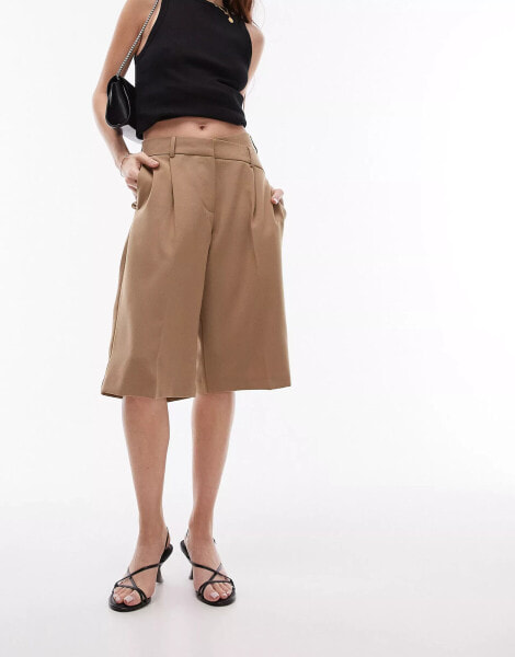 Topshop long tailored crossover waist short in sand