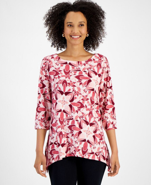 Women's Printed 3/4 Sleeve Jacquard Top, Created for Macy's