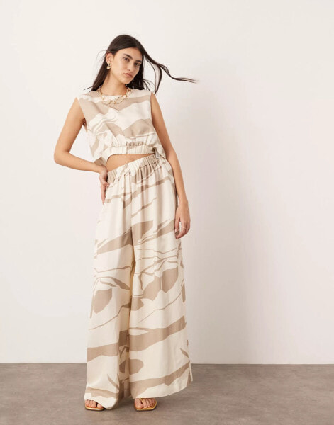 ASOS EDITION super wide leg trouser with elastic waist co-ord in abstract print