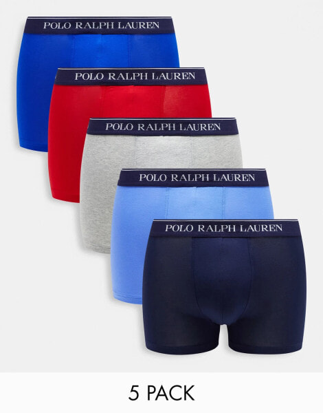 Polo Ralph Lauren 5 pack trunks in grey, blue, red, navy with logo waistband