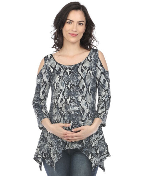 Maternity Snake Print Cold Shoulder Tunic