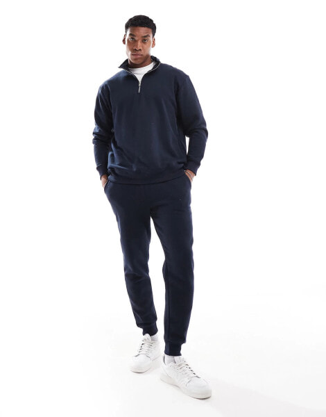 DTT half zip sweatshirt & jogger tracksuit set in navy