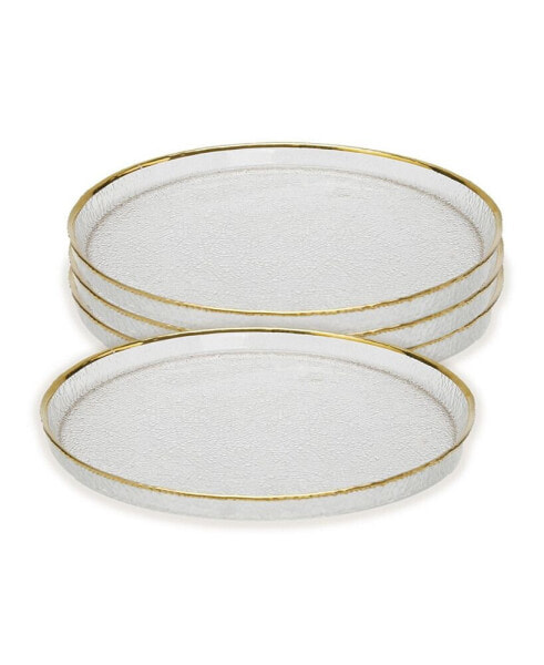 Pebbled Glass Charger Plates Raised Rim with Border, Set of 4