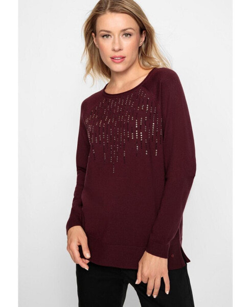 Women's Long Sleeve Embellished Boat Neck Sweater