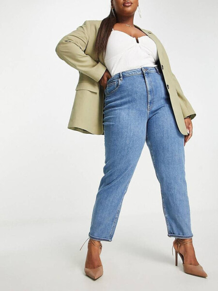 ASOS DESIGN Curve slim mom jeans in mid blue 