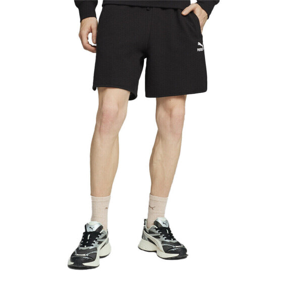 Puma Classics Waffle Drawstring Shorts Mens Black Casual Athletic Bottoms 624252