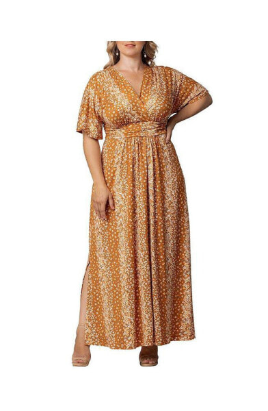 Plus Size Vienna Kimono Sleeve Long Maxi Dress