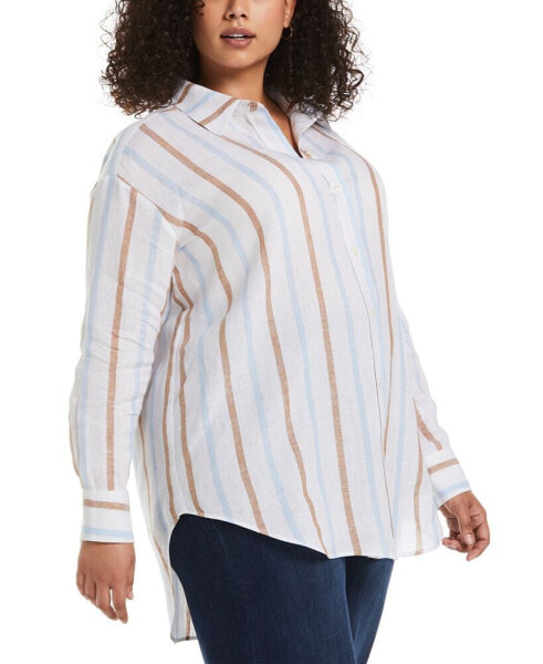 Plus Size Easy Linen Long Sleeve Button-Down Shirt