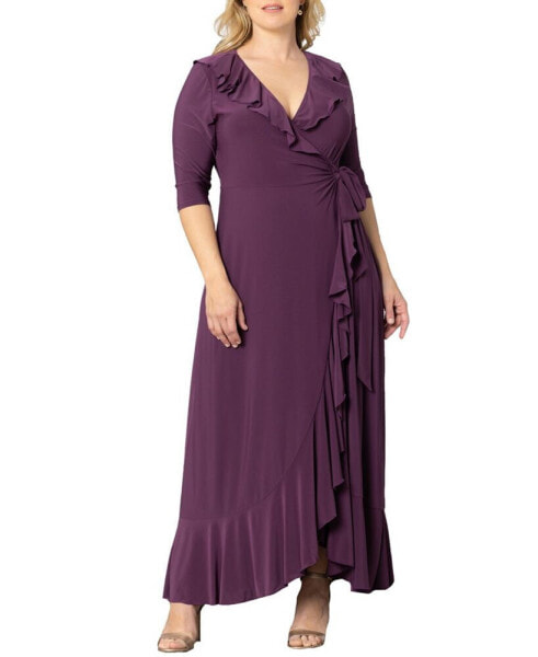 Plus Size Maritime Ruffle Maxi Dress with Sleeves